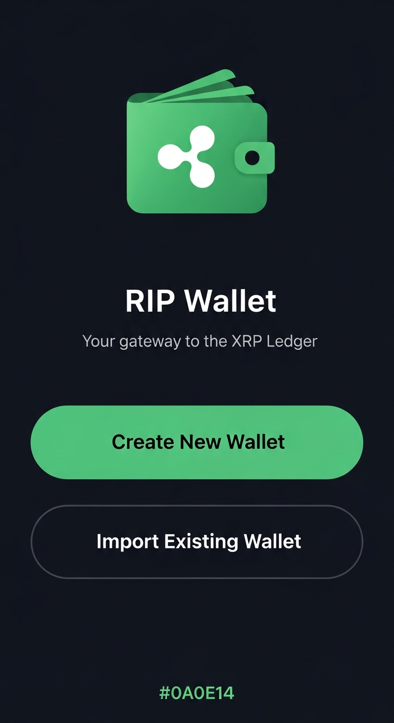 Onboarding screen showing Create New Wallet and Import options