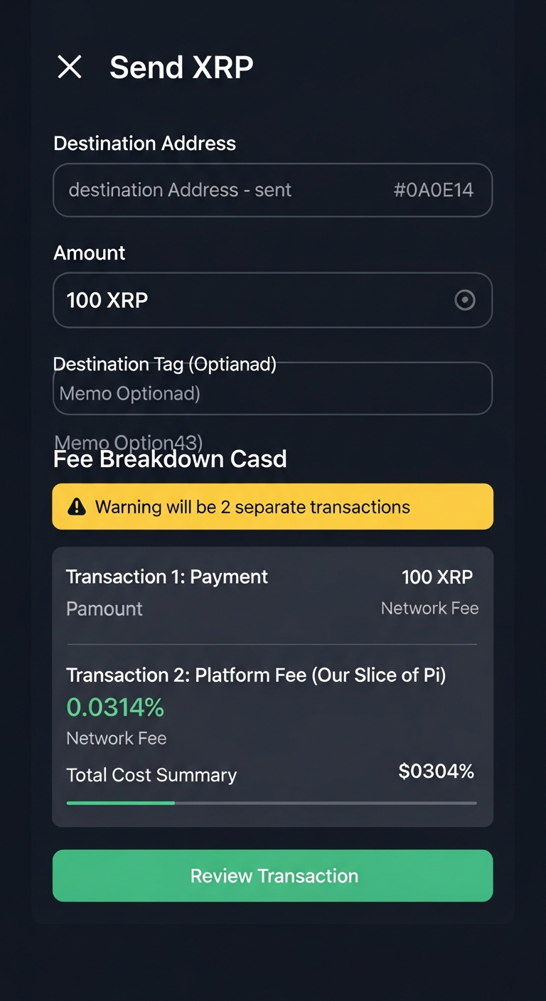 Send screen with form fields and fee breakdown